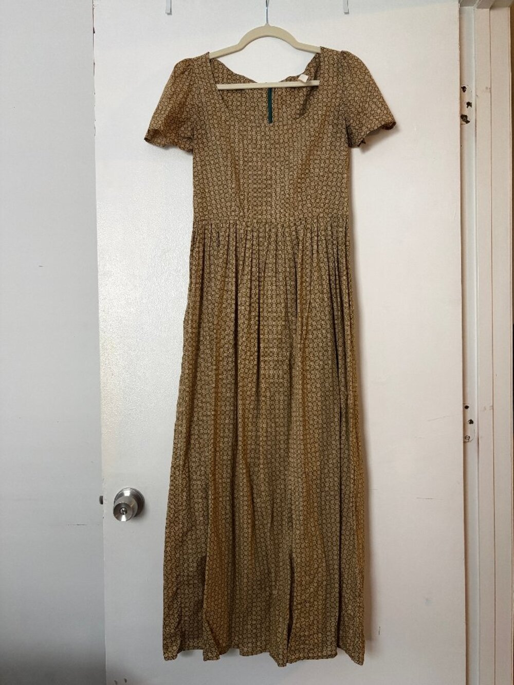 Christy Dawn Scarlet Dress in olive green block print floral, size small
